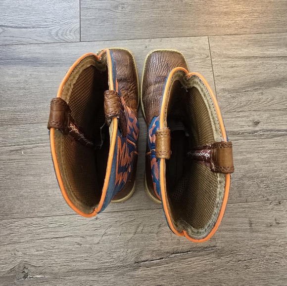 Twisted X Kids Cognac Bullhide & Neon Blue Hooey Western Cowboy Boots Kids 4 - Picture 5 of 12